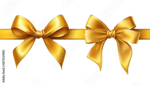 Two Golden Bows with Ribbon on Black Background