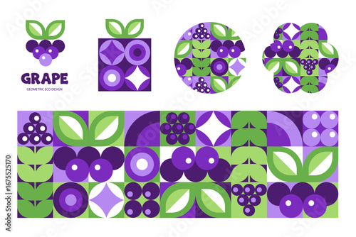 Grape Purple Geometric Background and pattern with logo elements