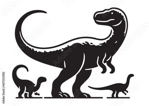 dinosaur logo silhouette vector, dinosaur logo vector silhouette illustration, tyrannosaurus rex silhouette logo vector, powerful predator dinosaur logo silhouette vector on white background.
