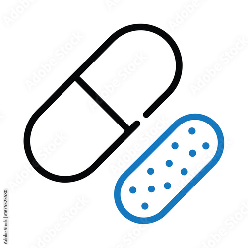 Capsule and Pill in Black and White, Healthcare Icons, White Background