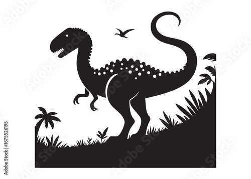 dinosaur logo silhouette vector, dinosaur logo vector silhouette illustration, tyrannosaurus rex silhouette logo vector, powerful predator dinosaur logo silhouette vector on white background.