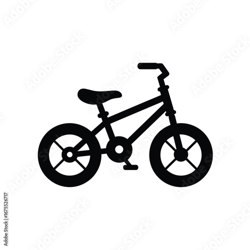 Simple silhouette of a bicycle with two wheels and handlebars on a white background