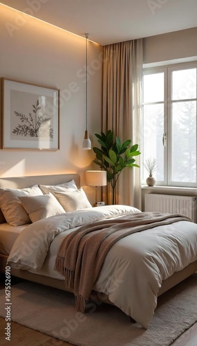 Serene bedroom sanctuary, featuring soft lighting, plush textiles, and calming decor Perfect for promoting relaxation and healthy sleep habits , home decor, good sleep, sleep hygiene