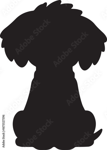 Back Buddy – Silhouette of Seated Dog Viewed from Behind with Floppy Ears and Shaggy Fur, Pet, Abstract, Loyal, Minimalist, Calm