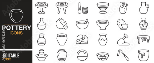 Minimal ceramic pottery icons collection for craft and handmade design