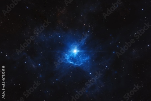 Celestial cosmic scene with blue nebula and bright star in deep space
