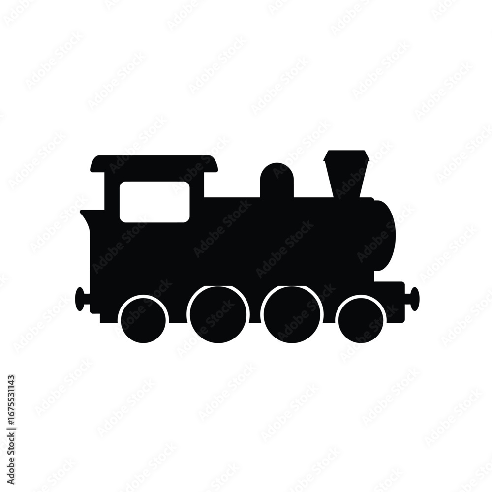 Naklejka premium Classic steam locomotive silhouette icon representing transportation and travel on a white background