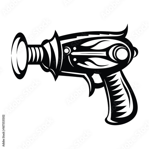 Blaster Gun Detailed on White Background SciFi Style Design