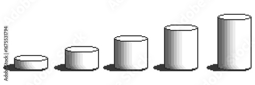 Pixel cylinder podium stage vector for product display, game achievements, and digital awards. Useful for showcasing items or winners in a retro, 8-bit style with a modern, futuristic vibe.