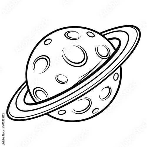 Cartoon Ringed Planet Vector, Galaxy Space Element with White Background Isolated