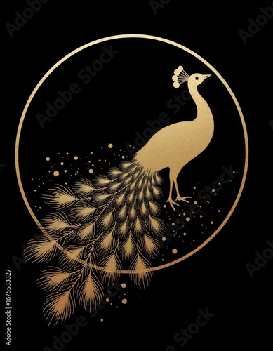 Golden Peacock in a Decorative Circle