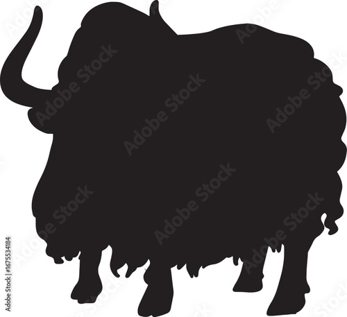 Mountain Strength – Silhouette of Yak with Curved Horns, Wildlife, Nature, Abstract, Himalaya, Animal