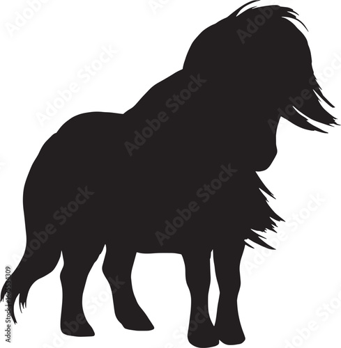 Wind-Tossed Mane – Silhouette of Pony with Flowing Tail, Animal, Nature, Abstract, Grace, Whimsy