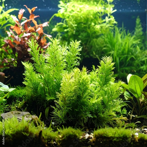 Lush aquatic plants in a tank