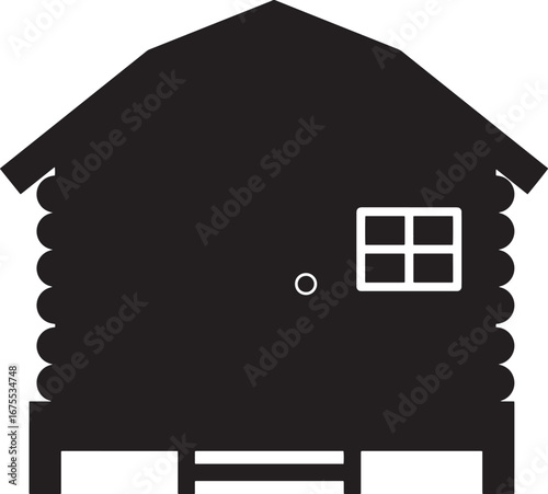 Rustic Retreat – Silhouette of Log Cabin on Stilts, Nature, Architecture, Abstract, Outdoors, Wilderness