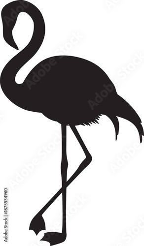 Graceful Balance – Silhouette of Flamingo Standing on One Leg, Bird, Nature, Abstract, Wildlife, Tropical