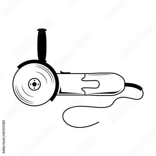 Abstract Black Simple Line Work Metal Saw Building Engineering Tools Instrument Mechanical Doodle Outline Element Vector Design Style Sketch Isolated On White Background Illustration