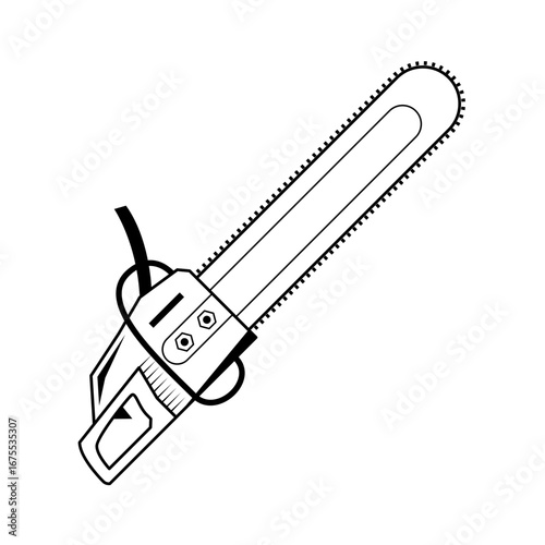 Abstract Black Simple Line Work Chainsaw Wood Building Engineering Tools Instrument Mechanical Doodle Outline Element Vector Design Style Sketch Isolated On White Background Illustration
