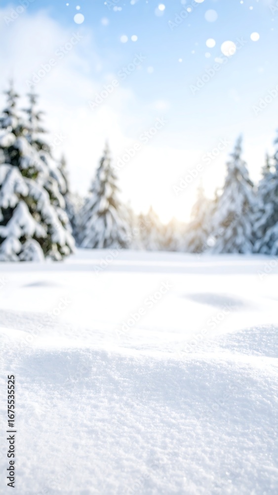 Fototapeta premium Snowy winter forest landscape, soft focus