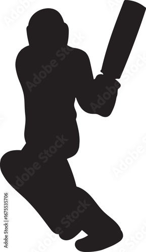 Victory Swing – Silhouette of Cricket Player with Bat, Sport, Action, Abstract, Athleticism, Game
