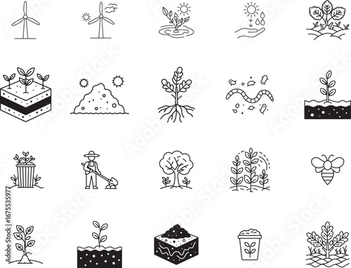 Soil Regeneration and Sustainable Agriculture Icon Set