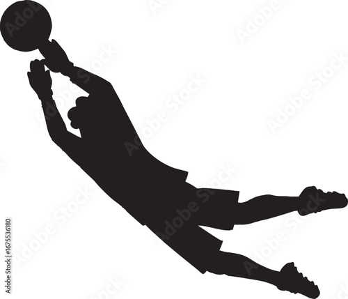 Airborne Action – Silhouette of Athlete Diving for Ball, Sport, Agility, Abstract, Fitness, Reflex