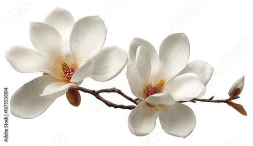 Two White Magnolia Blossoms on Branch