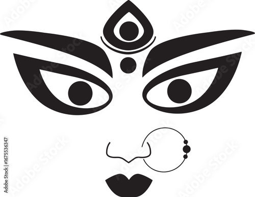 Divine Power – Stylized Silhouette of Goddess Durga Face, Spirituality, Festival, Abstract, Culture, Symbol