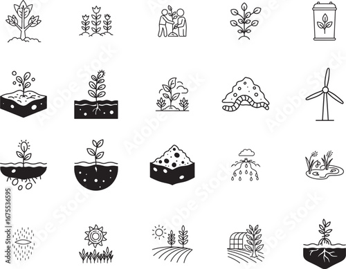 Soil Regeneration and Sustainable Agriculture Icon Set