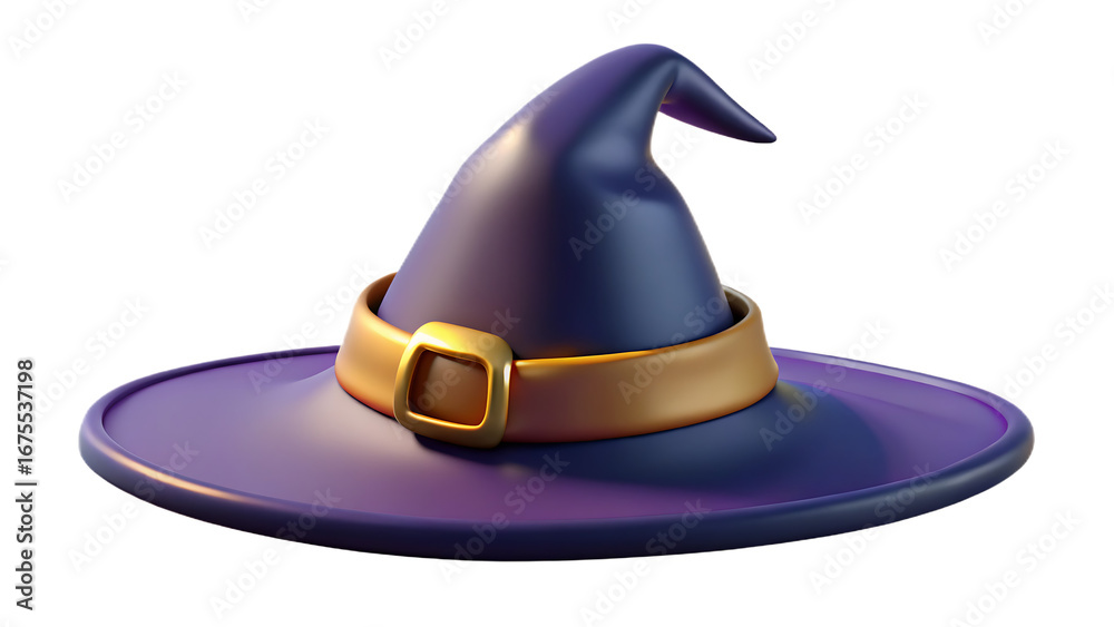 Naklejka premium A purple witch hat with a gold buckle isolated on transparent background, perfect for halloween or any magical occasion, adding a touch of whimsy and charm