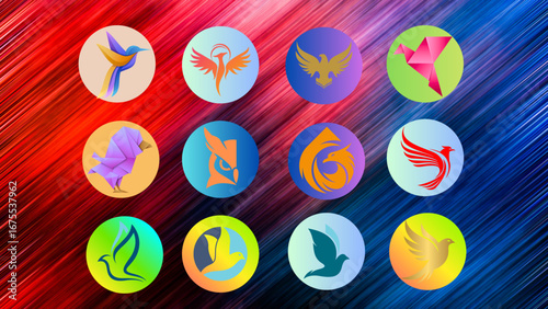 logos of birds, colourful easter eggs style icons, apps icons