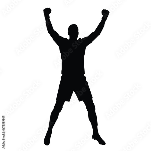 Silhouette of a triumphant athlete black white