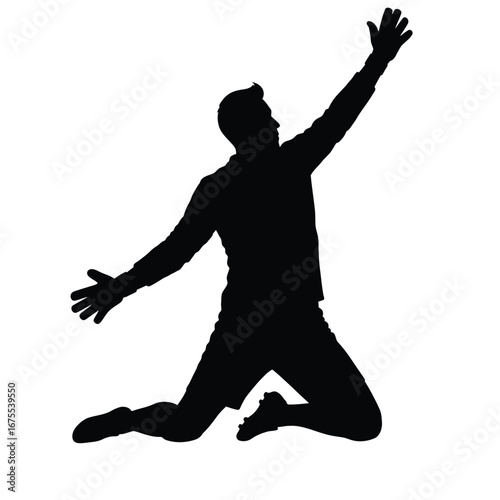 Man jumping with arms outstretched silhouette black