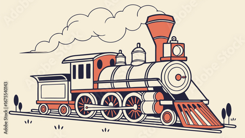 Vintage Steam Train Illustration: Retro Cartoon Style, Nostalgic Journey, Classic Transportation