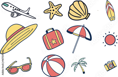 Summer vacation doodle illustration set