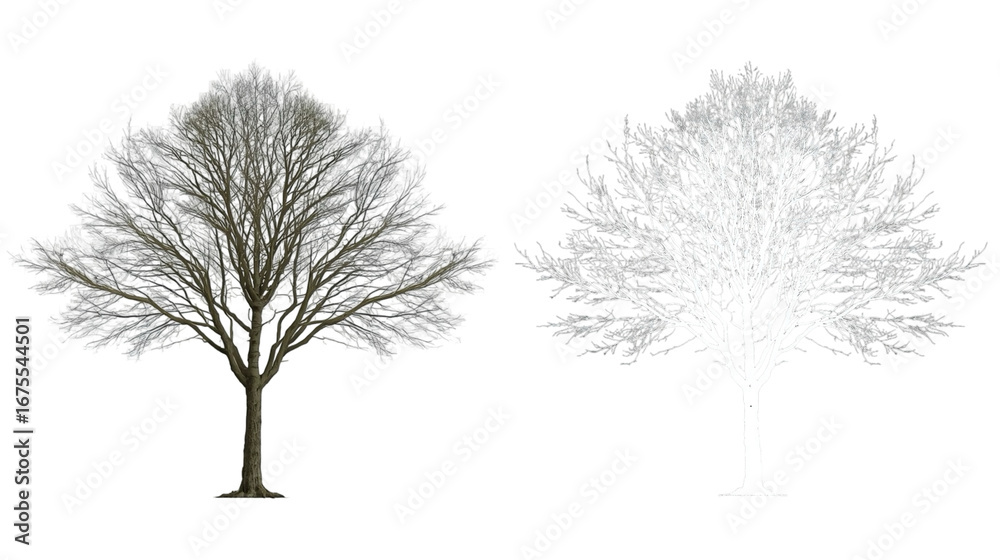 Fototapeta premium Realistic Winter Tree Silhouette Illustration with Alpha Channel for Compositing