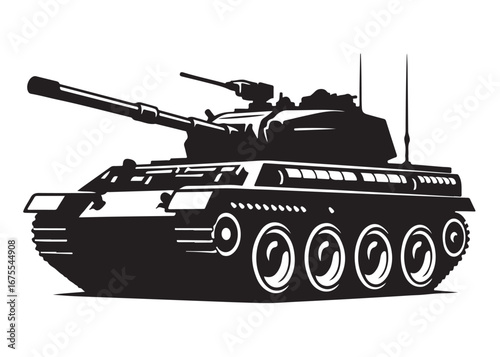 military tank logo silhouette vector, battle tank silhouette vector illustration, army tank silhouette logo vector, powerful military vehicle logo silhouette vector on white background.