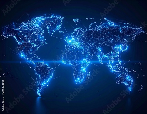 Digital World Map with Global Network Connections