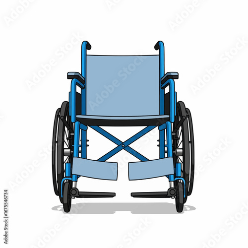 Front View of a Manual Blue Wheelchair on a White Background