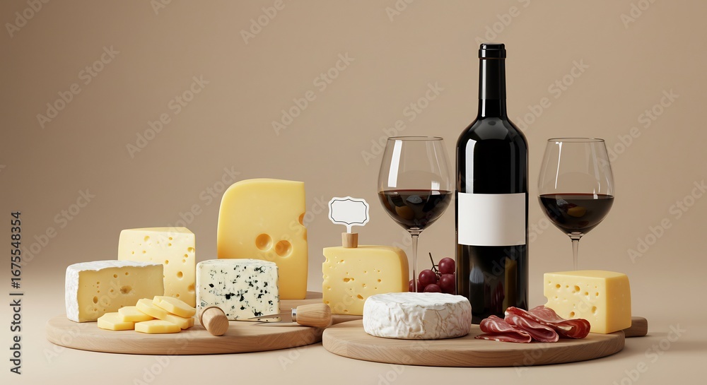 Naklejka premium 厳選チーズと赤ワインの贅沢な組み合わせ