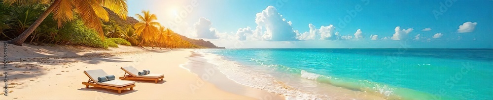 Obraz premium A vibrant, sun-drenched beach scene evokes feelings of carefree joy and summer relaxation, embodying a blissful lifestyle , travel, sun, adventure