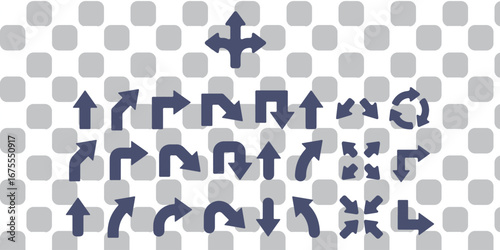 Road traffic direction arrows flat set. You-turn, left, right, two way, three way transportation direction arrow symbol. decision icon vector Trafic way icon