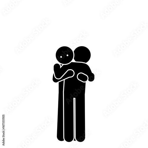 Vector illustration of two stick figures hugging together