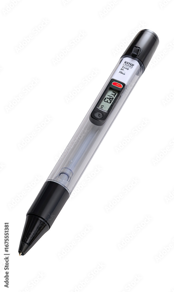 Fototapeta premium Transparent pen-shaped digital meter with a display and a probe