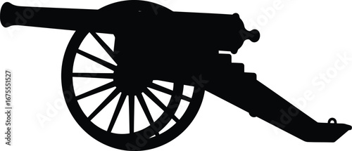 Silhouette of an antique cannon on a ready for historical use vector
