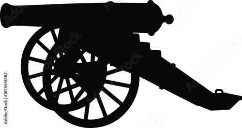 Vintage cannon silhouette historical military weapon art vector
