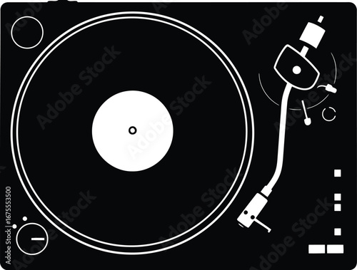 Vintage turntable dj equipment playing vinyl record music audio technology vector