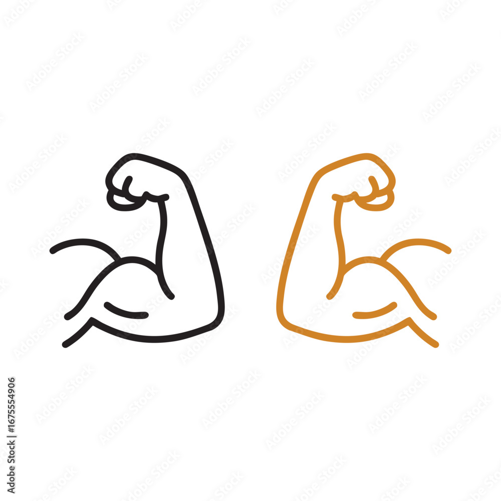 Obraz premium Line art icons of a bodybuilder's arm. Human body part. Symbol of an arm. 