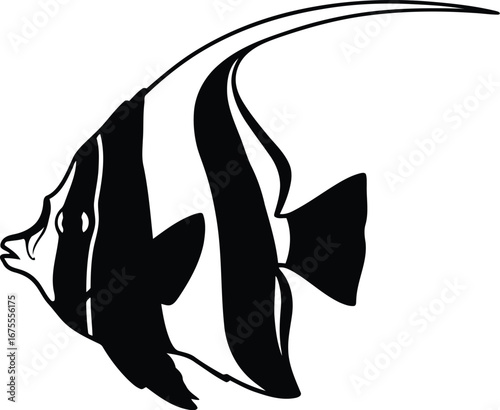 Moorish idol fish underwater ocean wildlife silhouette vector art vector