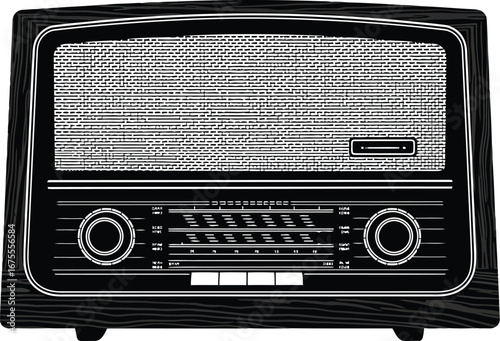Vintage retro radio broadcast analog technology nostalgic music entertainment vector